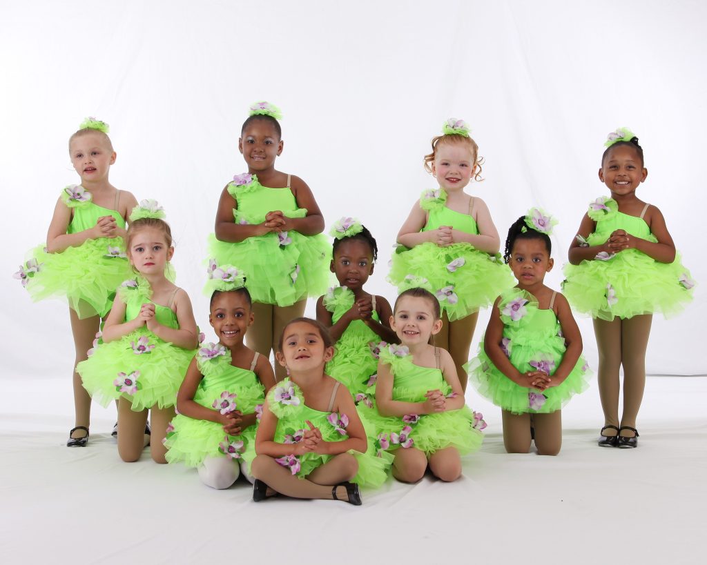 preschool dancers in green tutus