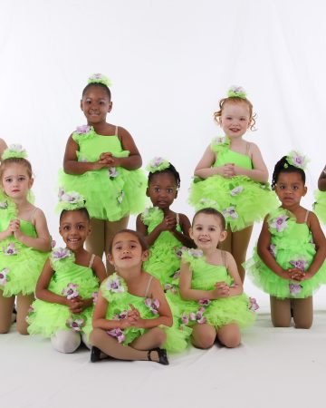 preschool dancers in green tutus