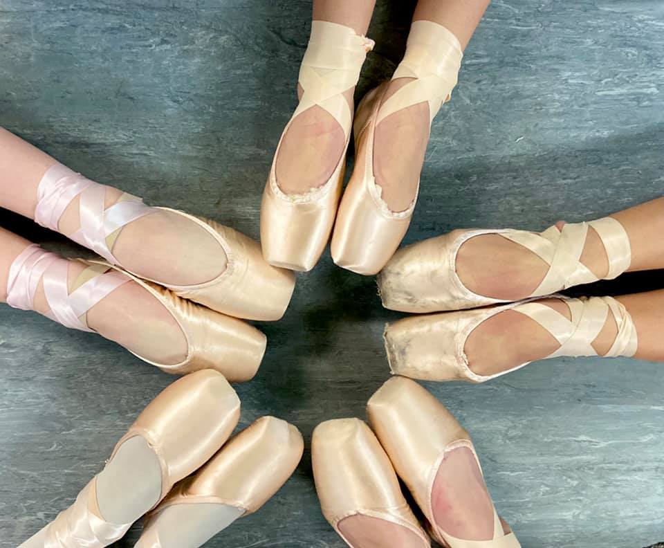 ballet pointe shoes creating a circle